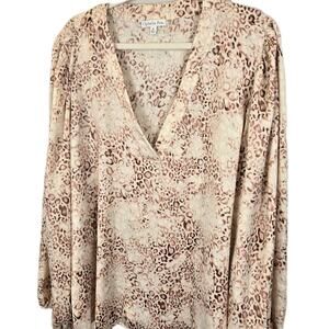OPHELIA ROE PLUS 3X V-Neck PINK HUES SNAKESKIN PRINT PULLOVER BLOUSE Peasant
